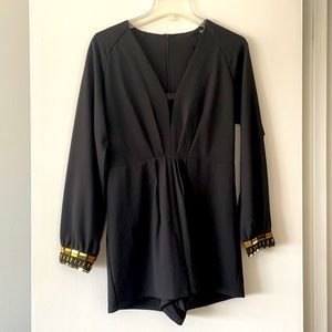 Black long sleeve romper with gold beading NWT